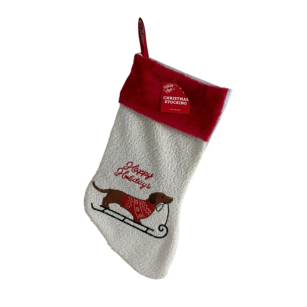 Happy Holiday Embroidered Dachshund Wiener Dog on Sled Red Sweater 15